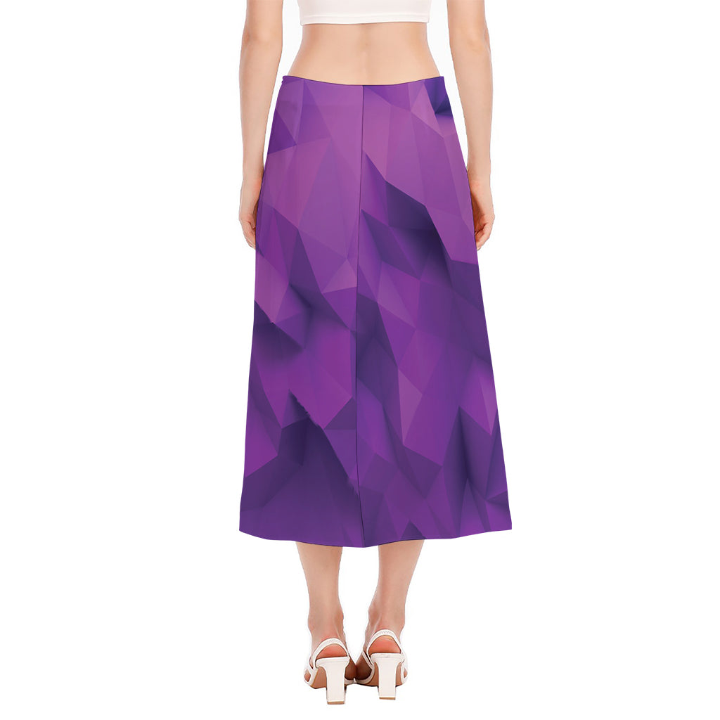 Purple Polygonal Geometric Print Side Slit Midi Skirt