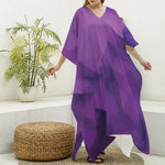 Purple Polygonal Geometric Print Silk V-Neck Kaftan Dress