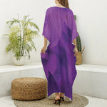 Purple Polygonal Geometric Print Silk V-Neck Kaftan Dress