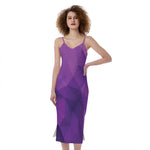 Purple Polygonal Geometric Print Slim Fit Midi Cami Dress