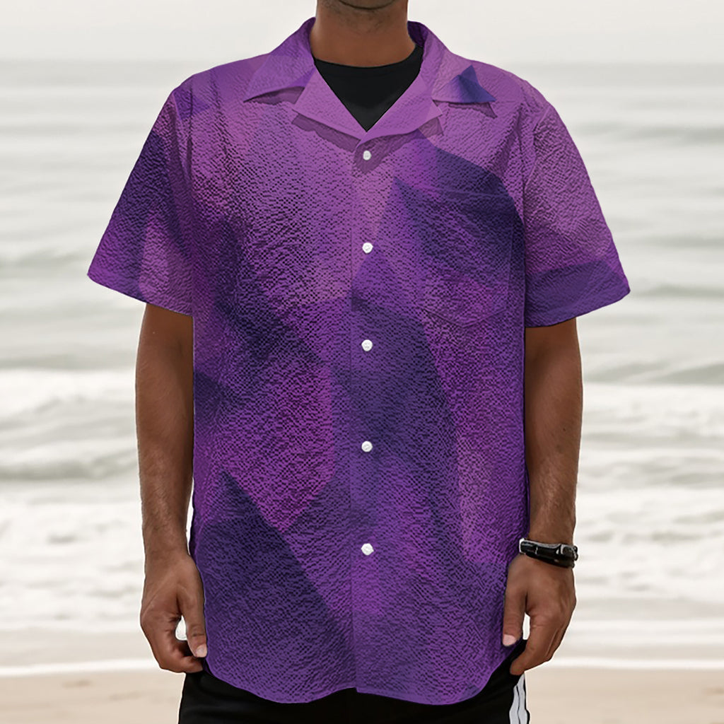 Purple Polygonal Geometric Print Textured Short Sleeve Shirt