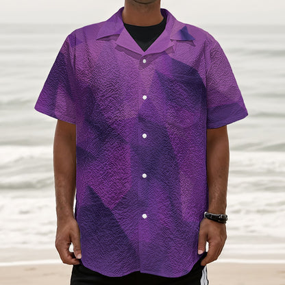 Purple Polygonal Geometric Print Textured Short Sleeve Shirt