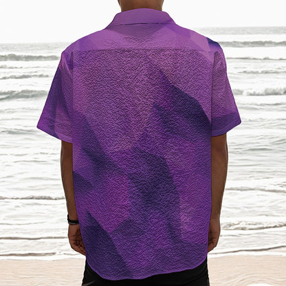 Purple Polygonal Geometric Print Textured Short Sleeve Shirt