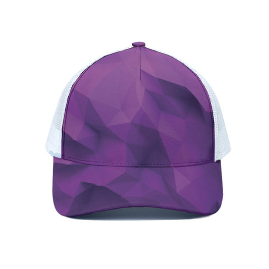 Purple Polygonal Geometric Print White Mesh Trucker Cap