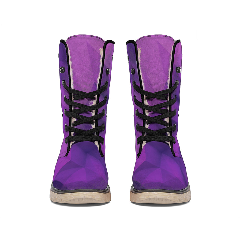 Purple Polygonal Geometric Print Winter Boots