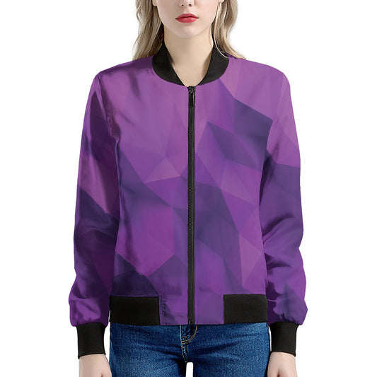 Purple Polygonal Geometric Print Women's Bomber Jacket