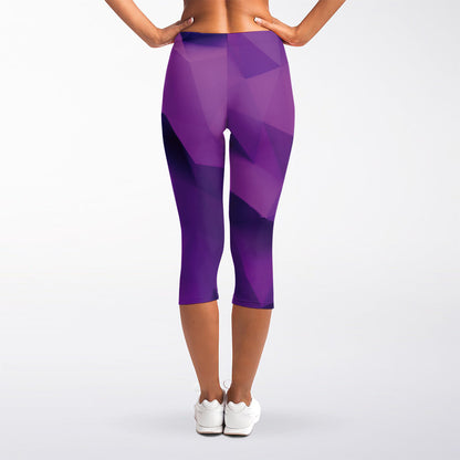 Purple Polygonal Geometric Print Women's Capri Leggings