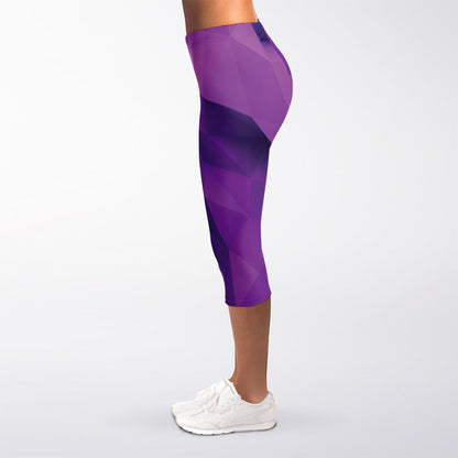 Purple Polygonal Geometric Print Women's Capri Leggings