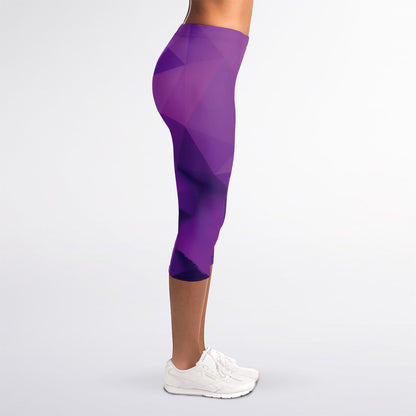 Purple Polygonal Geometric Print Women's Capri Leggings