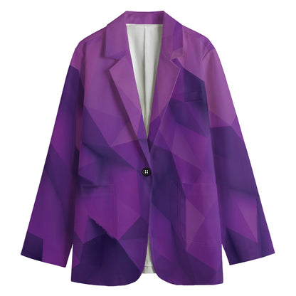 Purple Polygonal Geometric Print Women's Cotton Blazer
