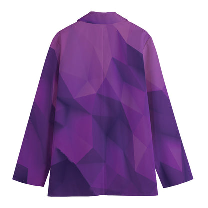 Purple Polygonal Geometric Print Women's Cotton Blazer