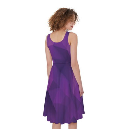 Purple Polygonal Geometric Print Women's Sleeveless Dress