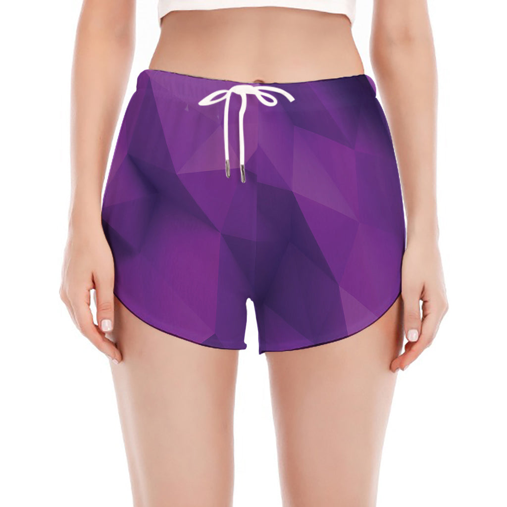 Purple Polygonal Geometric Print Women's Split Running Shorts