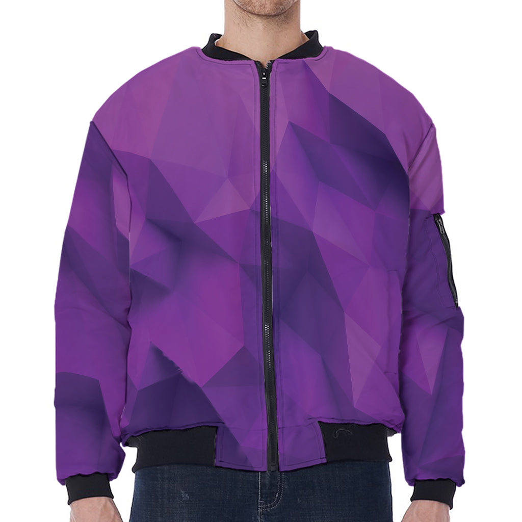 Purple Polygonal Geometric Print Zip Sleeve Bomber Jacket