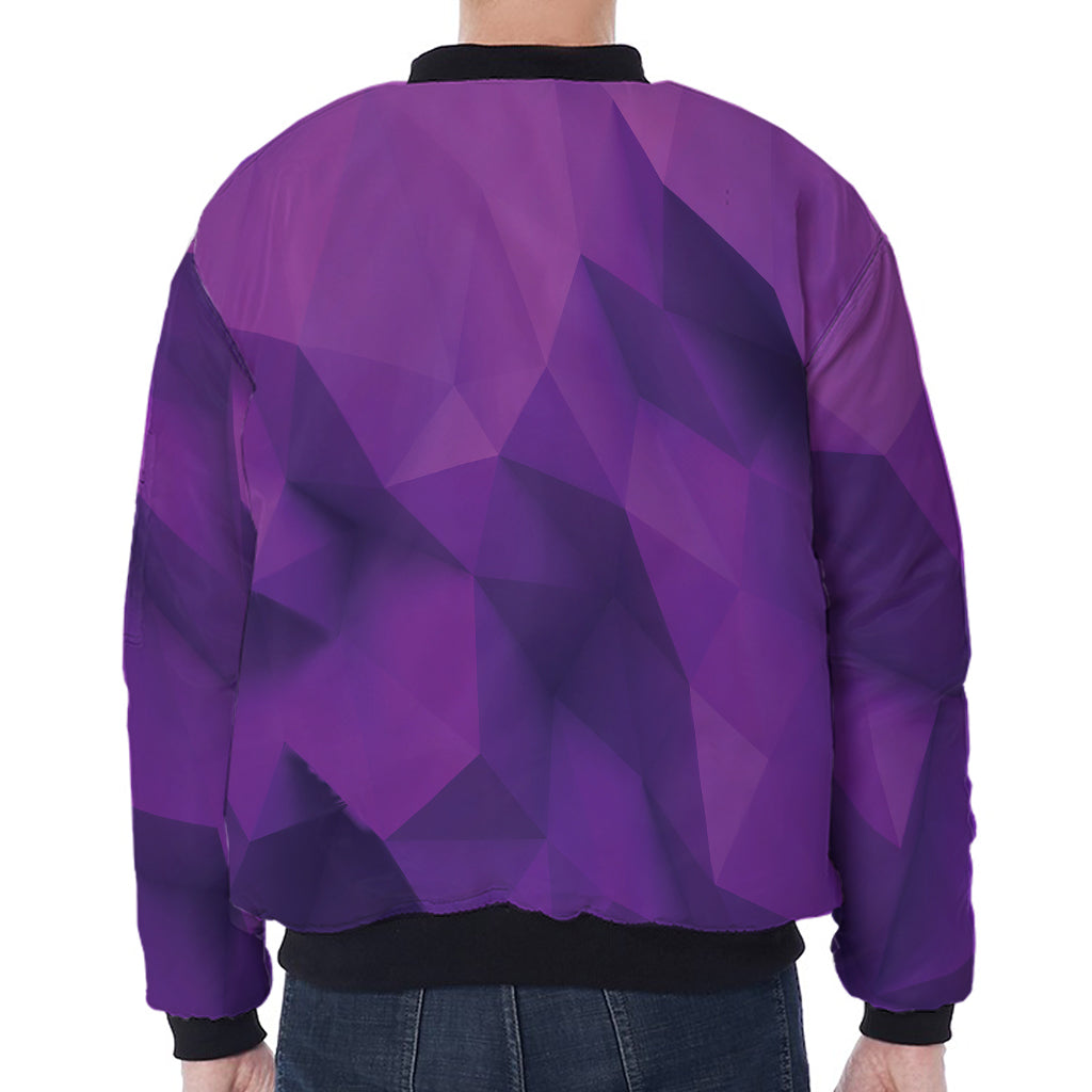 Purple Polygonal Geometric Print Zip Sleeve Bomber Jacket