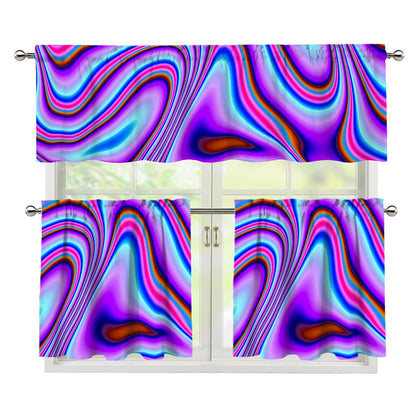 Purple Psychedelic Trippy Print 3 Piece Kitchen Curtains