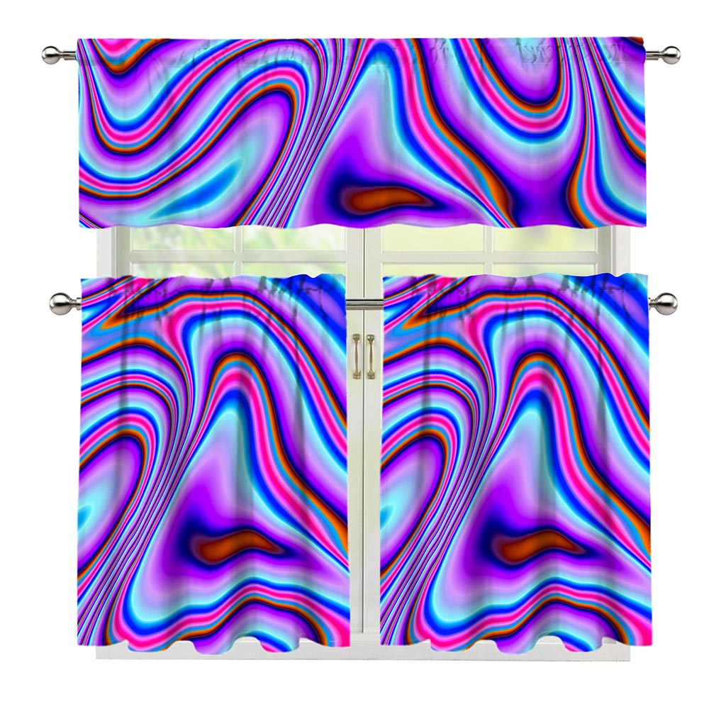 Purple Psychedelic Trippy Print 3 Piece Kitchen Curtains