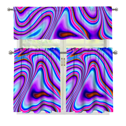 Purple Psychedelic Trippy Print 3 Piece Kitchen Curtains