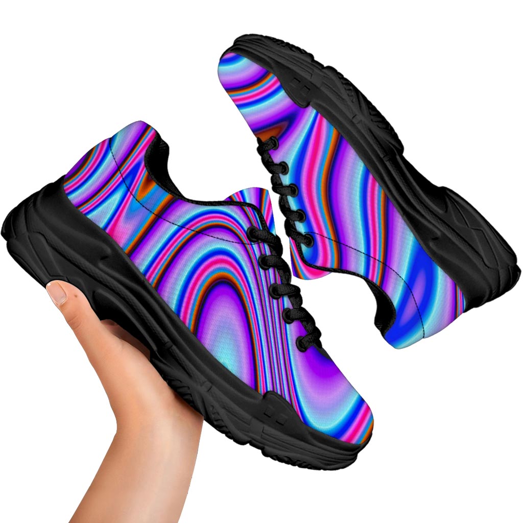Purple Psychedelic Trippy Print Black Chunky Shoes