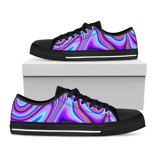 Purple Psychedelic Trippy Print Black Low Top Sneakers