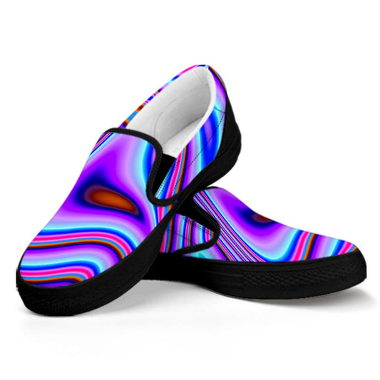 Purple Psychedelic Trippy Print Black Slip On Sneakers