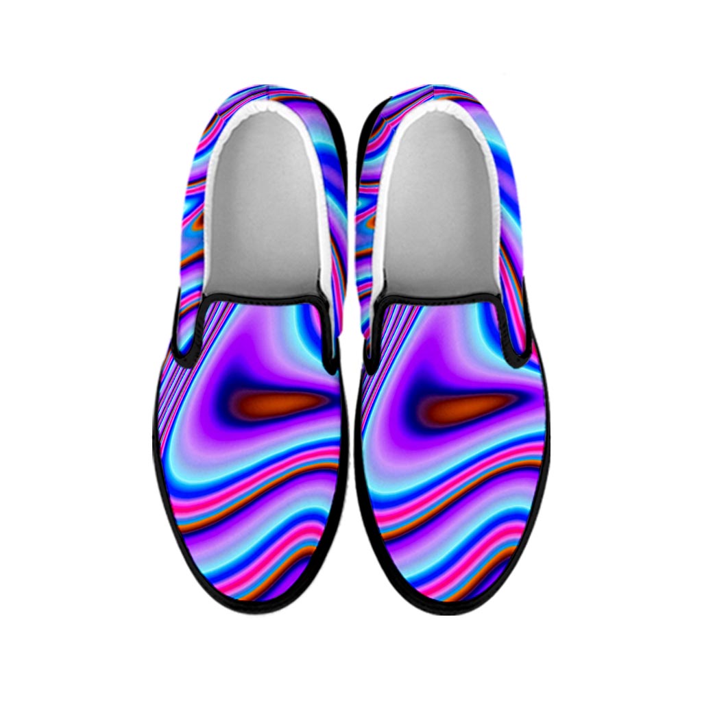 Purple Psychedelic Trippy Print Black Slip On Sneakers