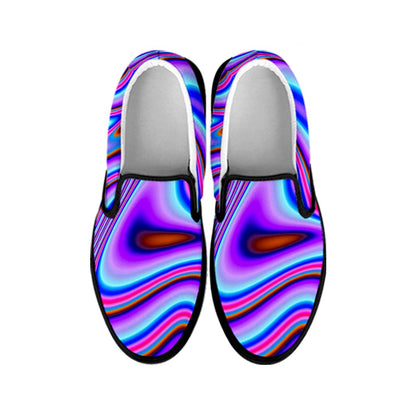 Purple Psychedelic Trippy Print Black Slip On Sneakers