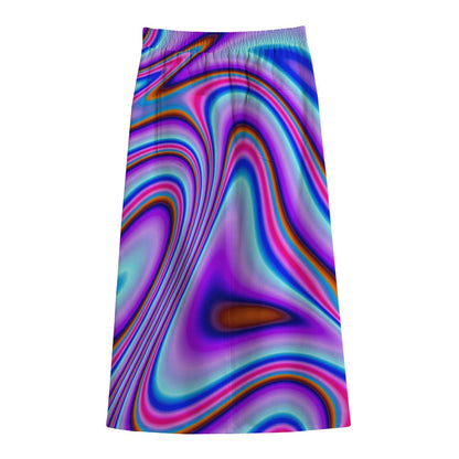 Purple Psychedelic Trippy Print Cotton Front Slit Maxi Skirt