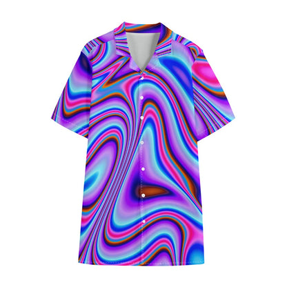 Purple Psychedelic Trippy Print Cotton Hawaiian Shirt