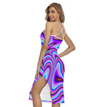 Purple Psychedelic Trippy Print Cross Back Cami Dress