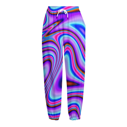 Purple Psychedelic Trippy Print Fleece Lined Knit Pants