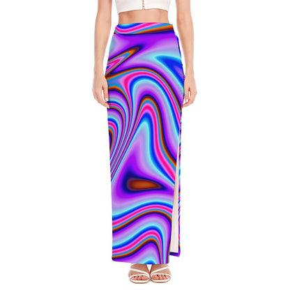 Purple Psychedelic Trippy Print High Slit Maxi Skirt