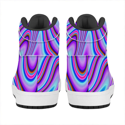 Purple Psychedelic Trippy Print High Top Leather Sneakers