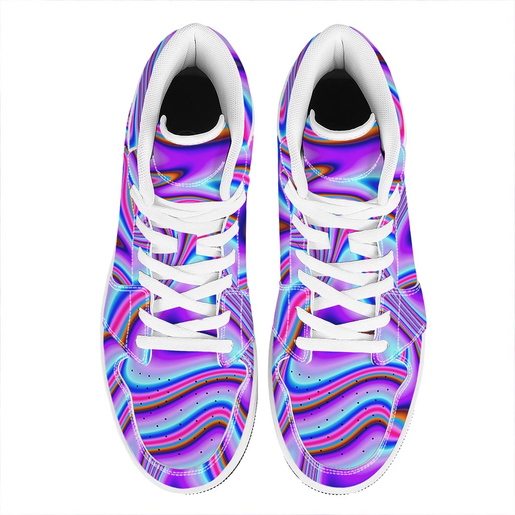 Purple Psychedelic Trippy Print High Top Leather Sneakers