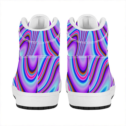 Purple Psychedelic Trippy Print High Top Leather Sneakers