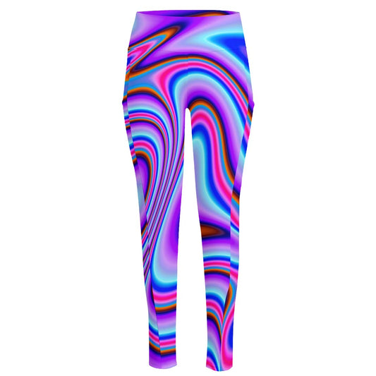 Purple Psychedelic Trippy Print High-Waisted Pocket Leggings