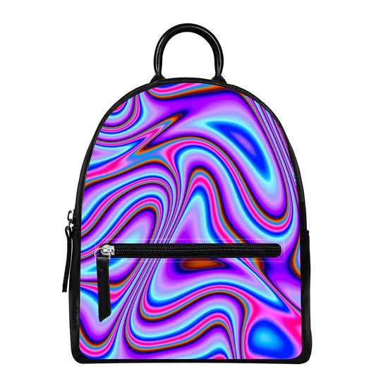 Purple Psychedelic Trippy Print Leather Backpack
