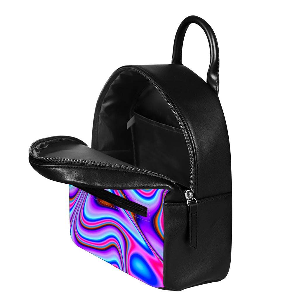 Purple Psychedelic Trippy Print Leather Backpack