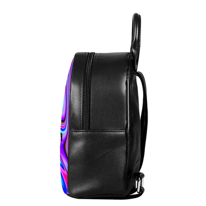 Purple Psychedelic Trippy Print Leather Backpack