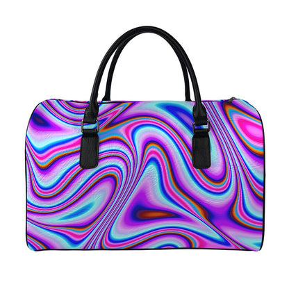 Purple Psychedelic Trippy Print Leather Duffle Bag