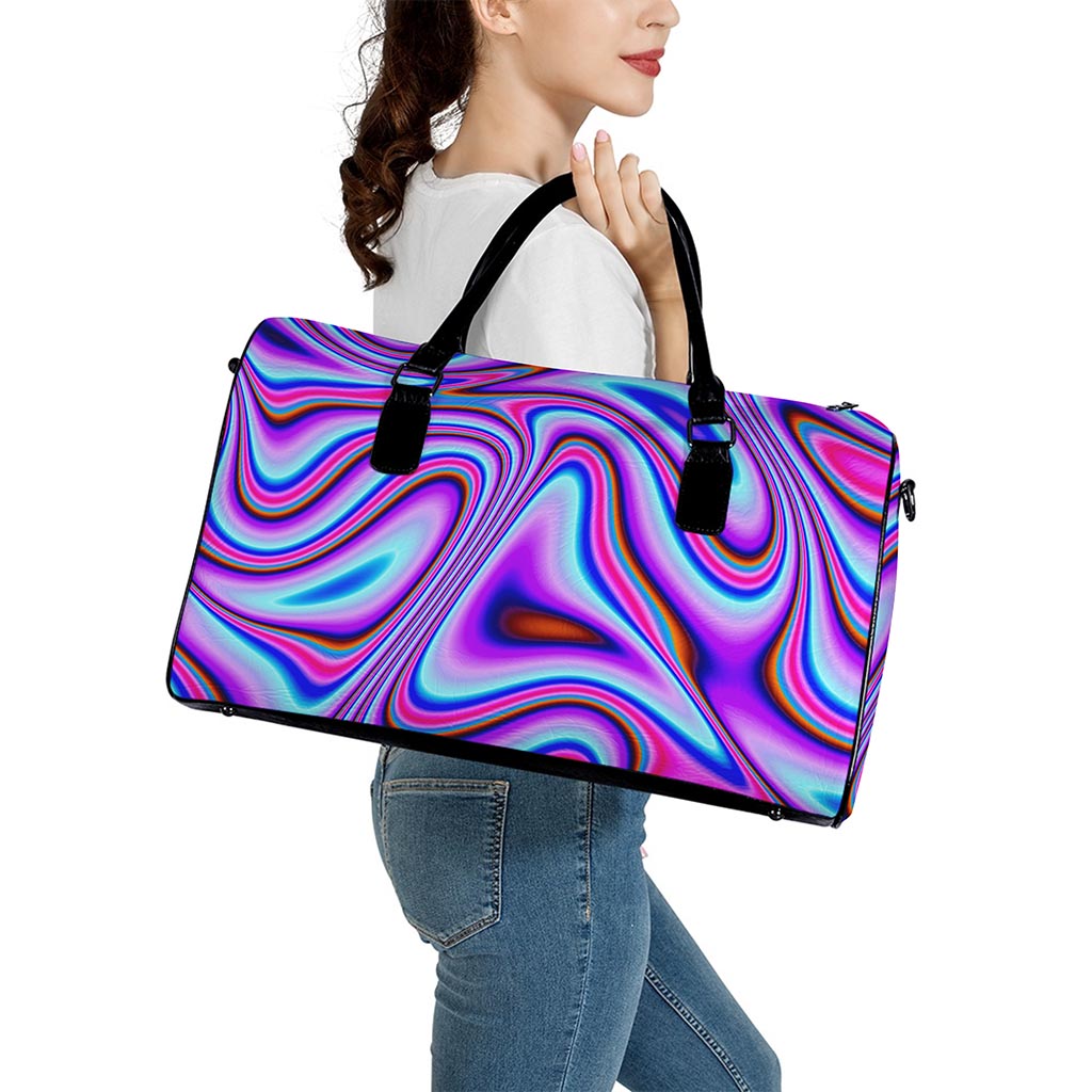 Purple Psychedelic Trippy Print Leather Duffle Bag