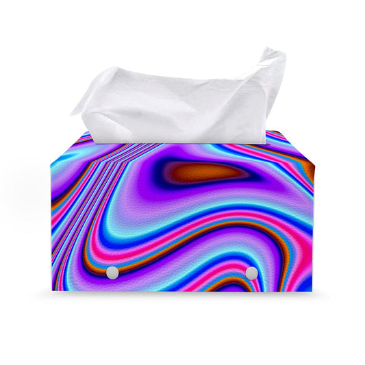 Purple Psychedelic Trippy Print Leather Tissue Box Cover