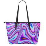 Purple Psychedelic Trippy Print Leather Tote Bag