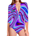 Purple Psychedelic Trippy Print Long Sleeve Swimsuit