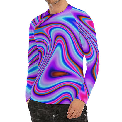 Purple Psychedelic Trippy Print Men's Long Sleeve Rash Guard