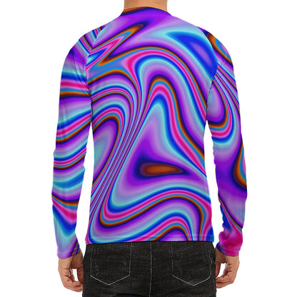 Purple Psychedelic Trippy Print Men's Long Sleeve Rash Guard