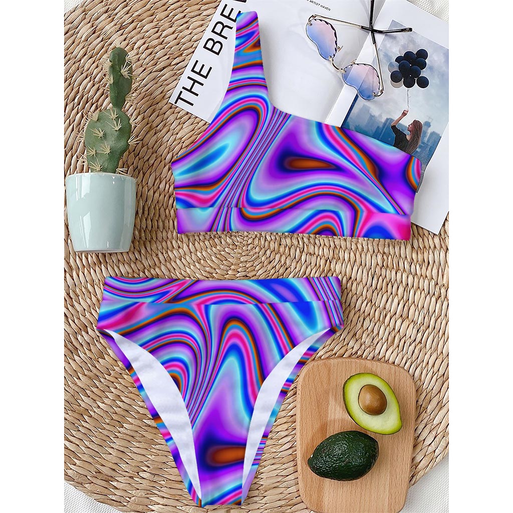 Purple Psychedelic Trippy Print One Shoulder Bikini Top