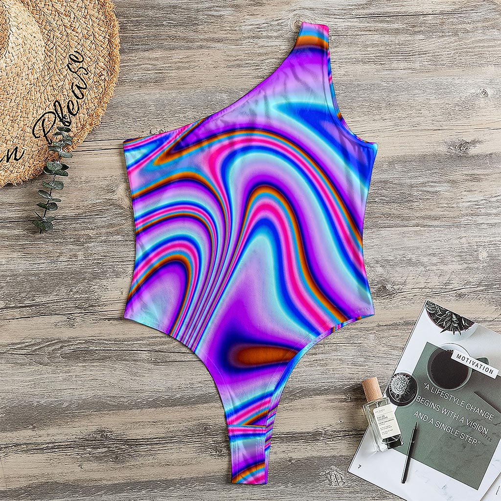 Purple Psychedelic Trippy Print One Shoulder Bodysuit