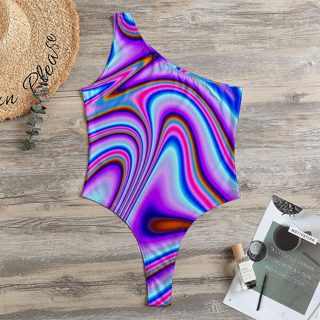 Purple Psychedelic Trippy Print One Shoulder Bodysuit
