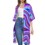 Purple Psychedelic Trippy Print Open Front Beach Cover Up